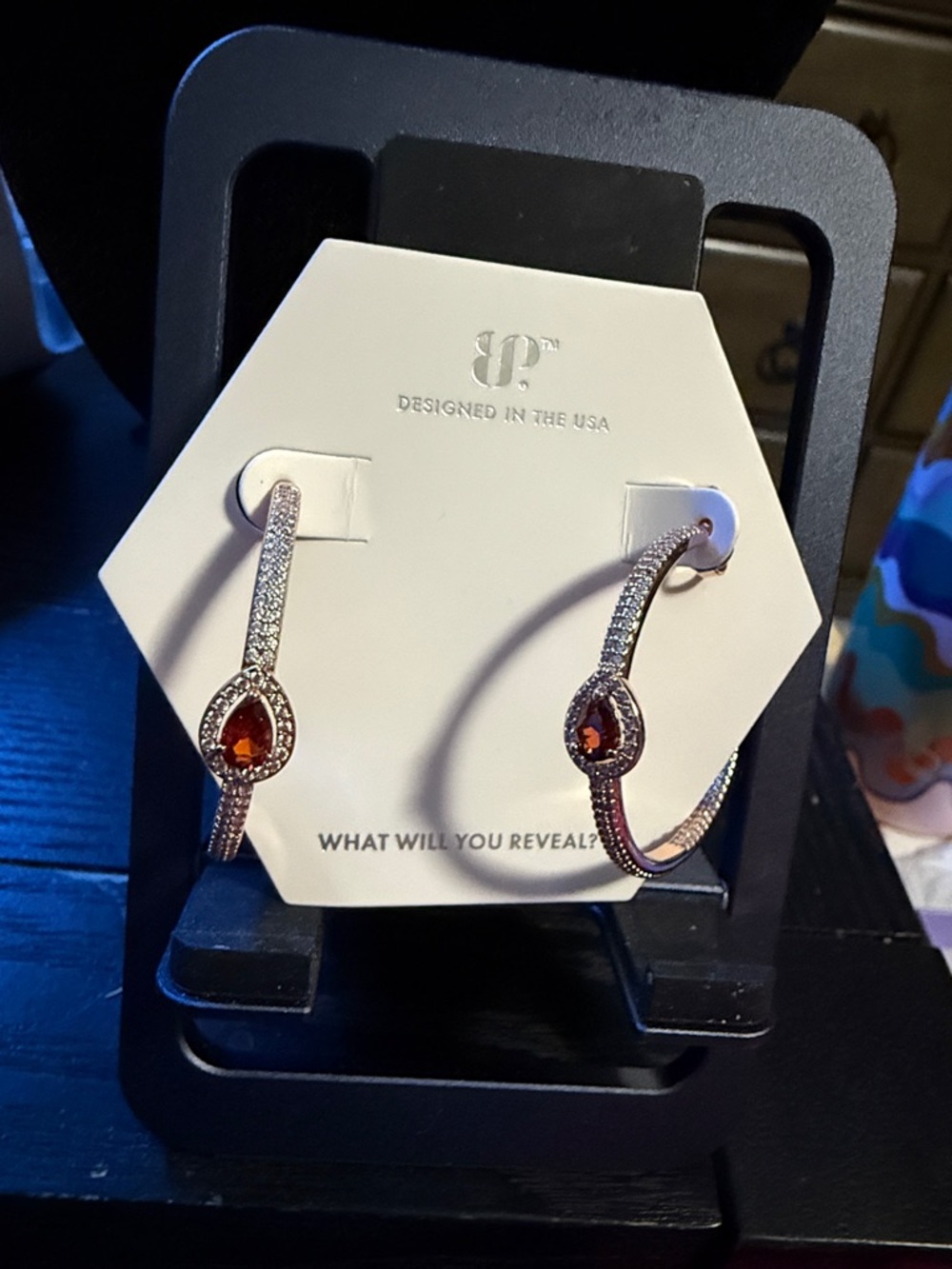 BP Rose-gold plating Hoop Earrings with garnet CZ stones